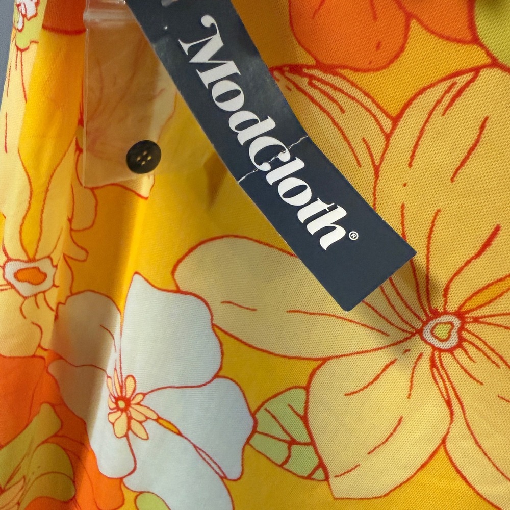 ModCloth Retro That Tropical 'Frilling' Mesh Mini Dress, Yellow Orange, L(NWT) - Picture 15 of 16